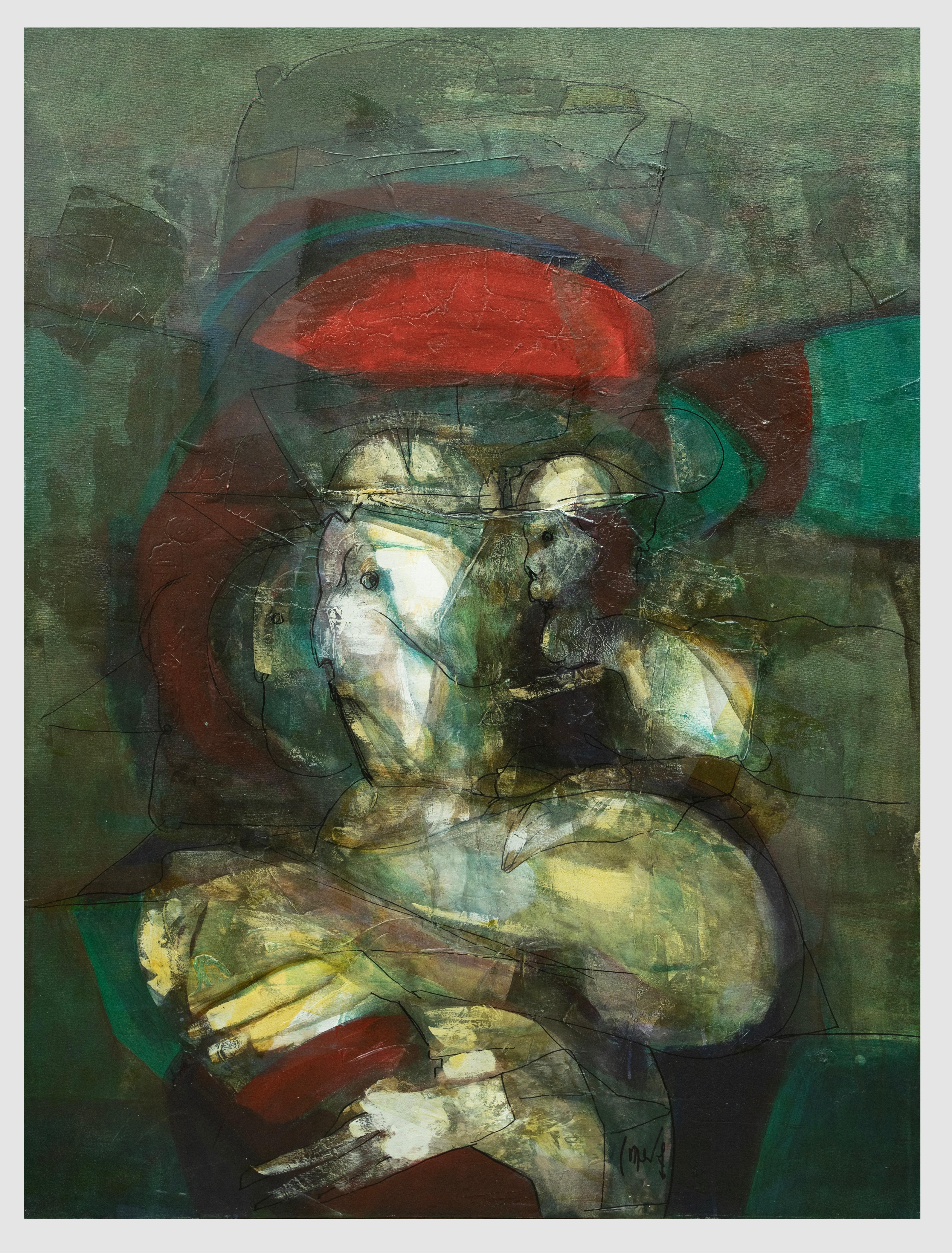 Carlos Mendez Abstract Painting - Sin Titulo Acrylic Painting, Abstract Expressionist, Framed, 1990s