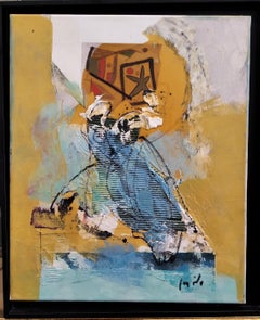 Carlos Mendez  Peinture à l'acrylique jaune verticale titre