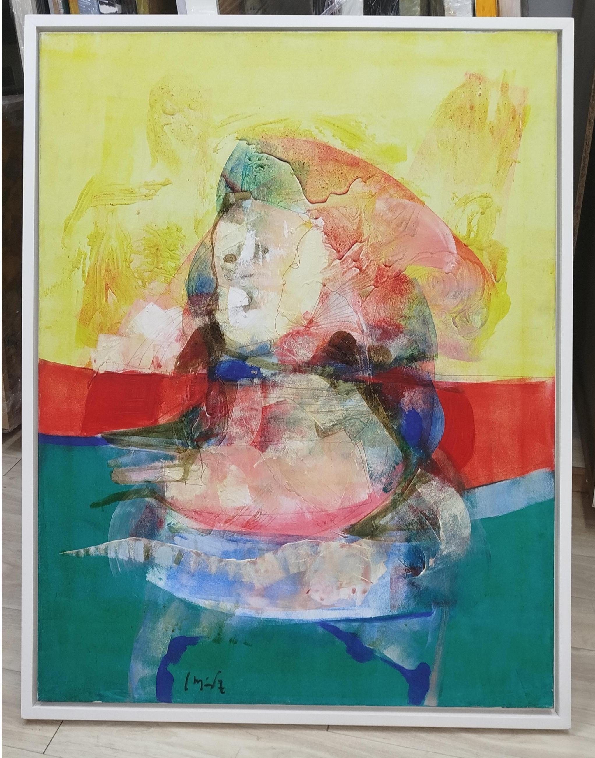 Abstract Painting Carlos Mendez - Tae I, peinture acrylique, expressionnisme abstrait, encadrée, années 1990