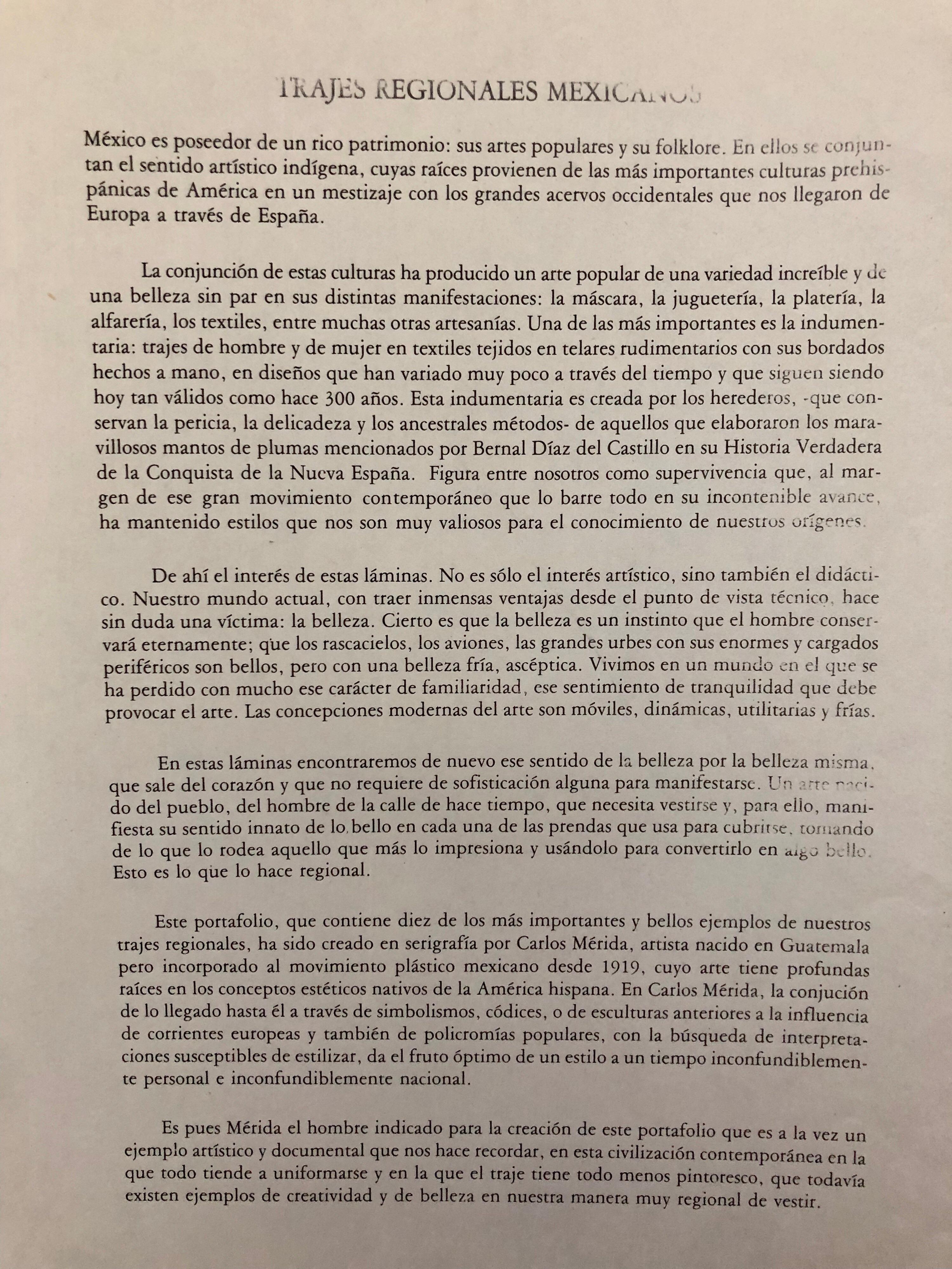 Este anuncio es para una obra serigráfica serigrafiada que aparece aquí. 
Ciudad de México, 1945. Primera edición. plancha firmada, edición limitada de 1000, estas planchas serigrafiadas representan diversos tipos de indumentaria y estilos de trajes