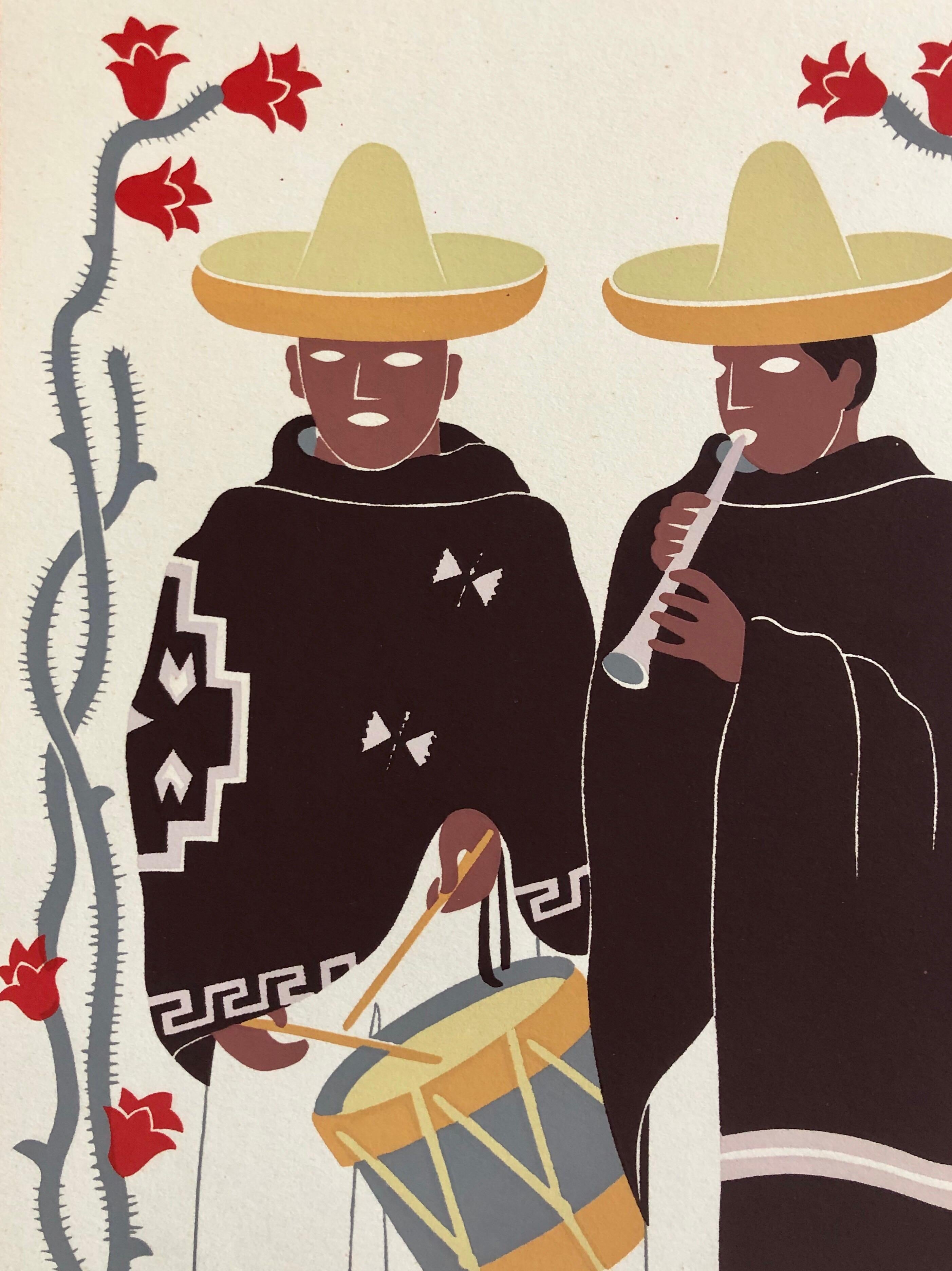 1945 Serigrafia modernista messicana Stampa d'arte popolare regionale Abito Messico - Print di Carlos Merida