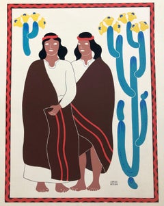 1945 Mexican Modernist Silkscreen Serigraph Print Regional Folk Art Dress Mexico
