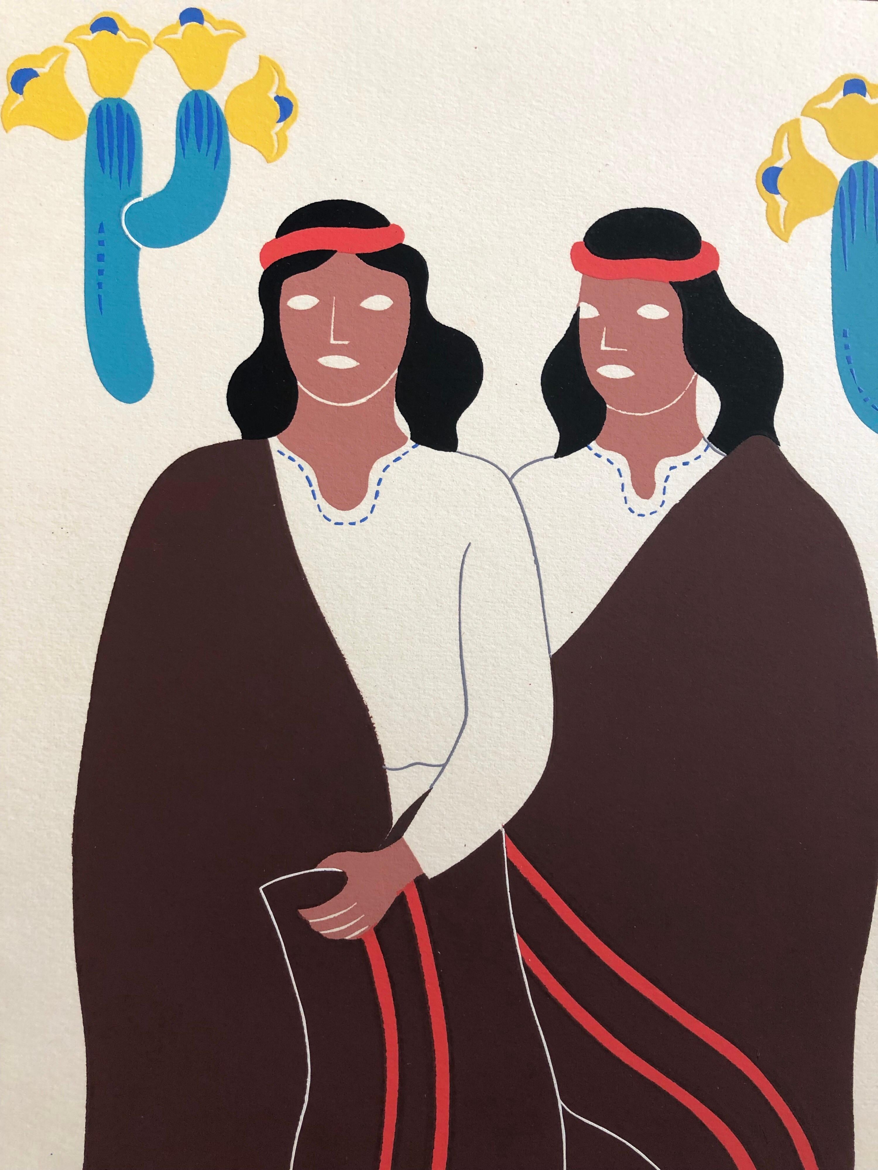 1945 Serigrafia modernista messicana Stampa d'arte popolare regionale Abito Messico - Print Arte popolare di Carlos Merida