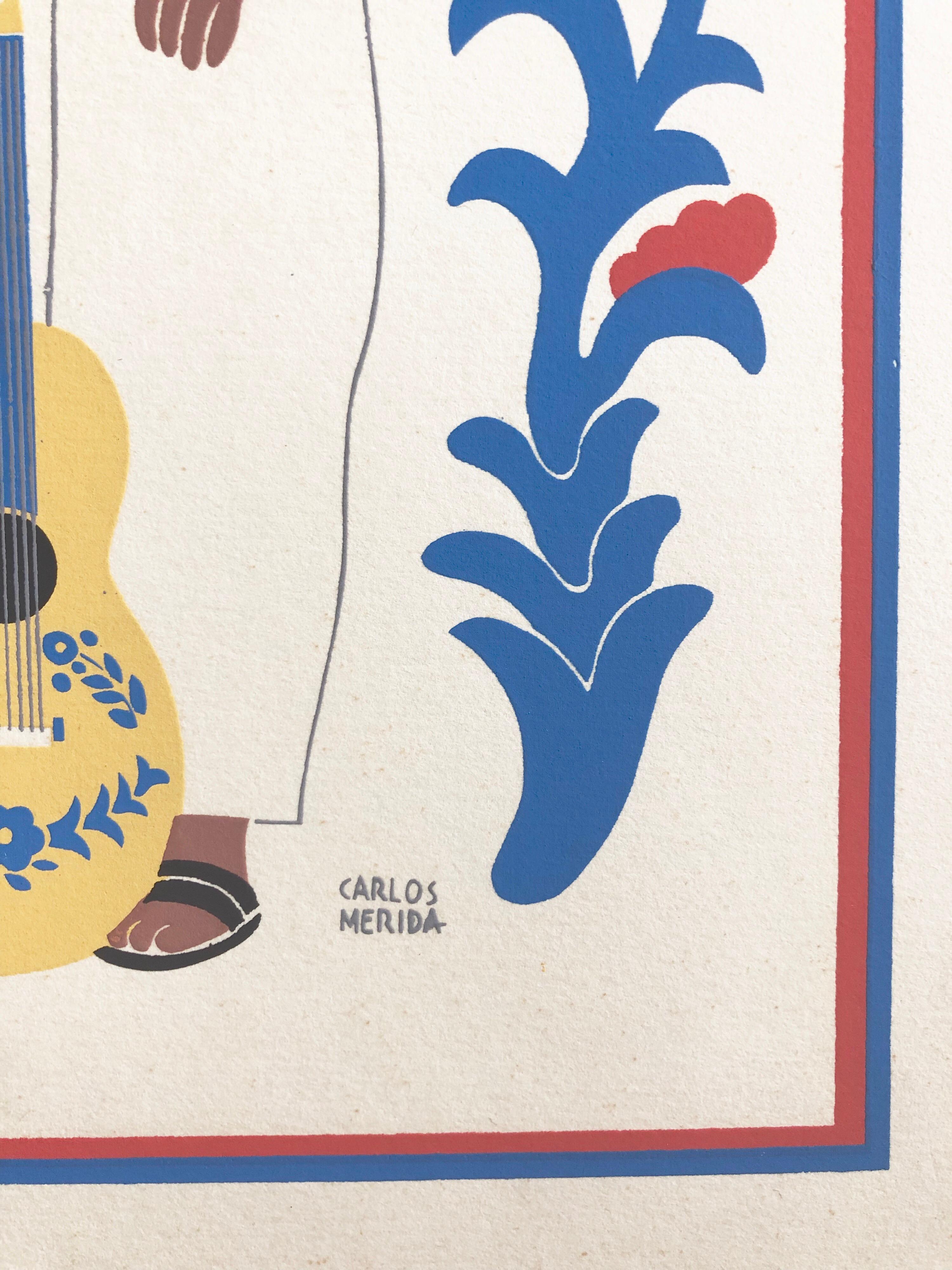 1945 Serigrafia modernista messicana Stampa d'arte popolare regionale Abito Messico - Figurative Print Beige di Carlos Merida