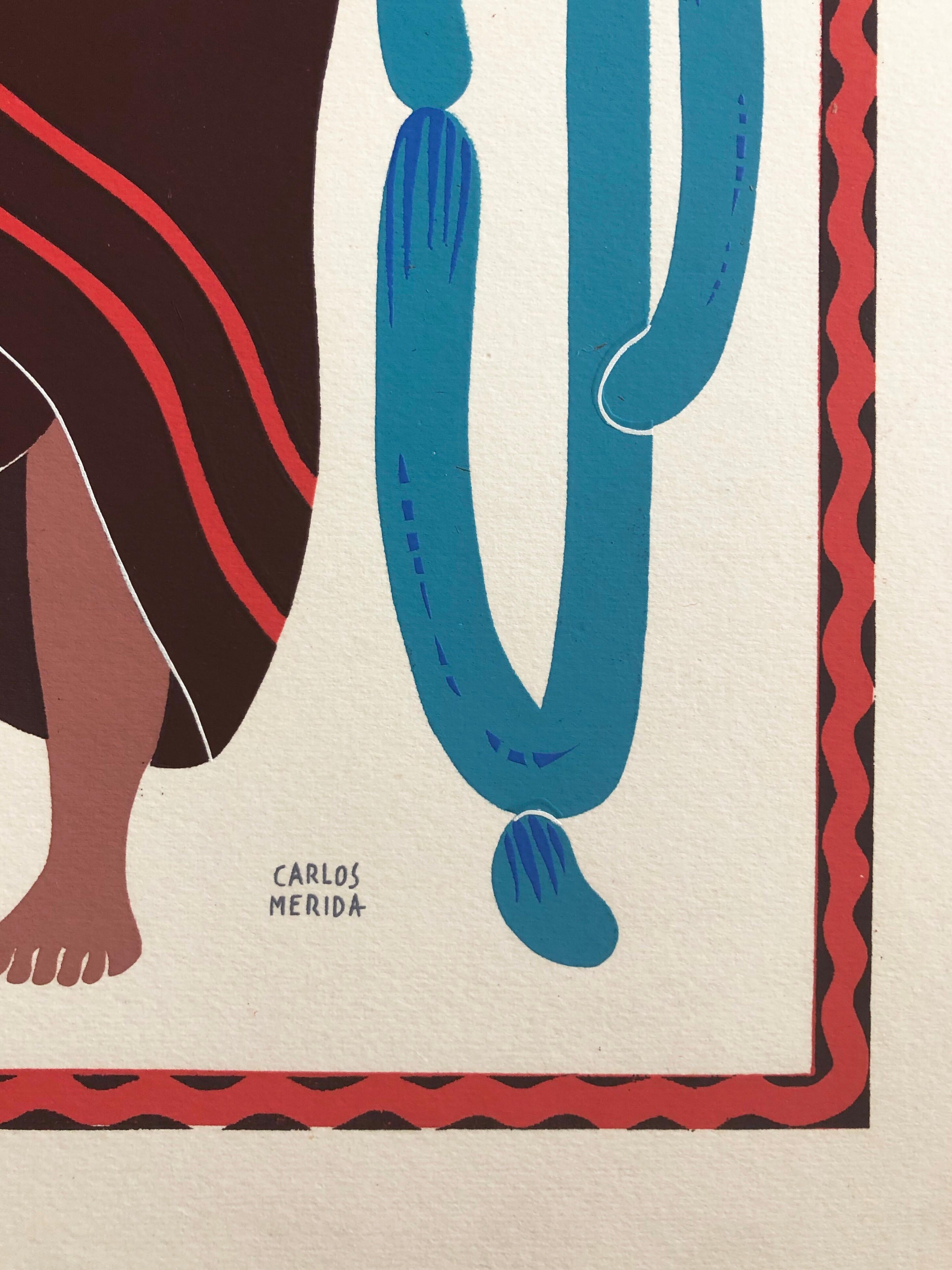 1945 Serigrafia modernista messicana Stampa d'arte popolare regionale Abito Messico - Abstract Print Beige di Carlos Merida
