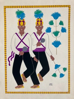 1945 Serigrafía Modernista Mexicana Serigrafía Vestido Regional de Arte Popular México