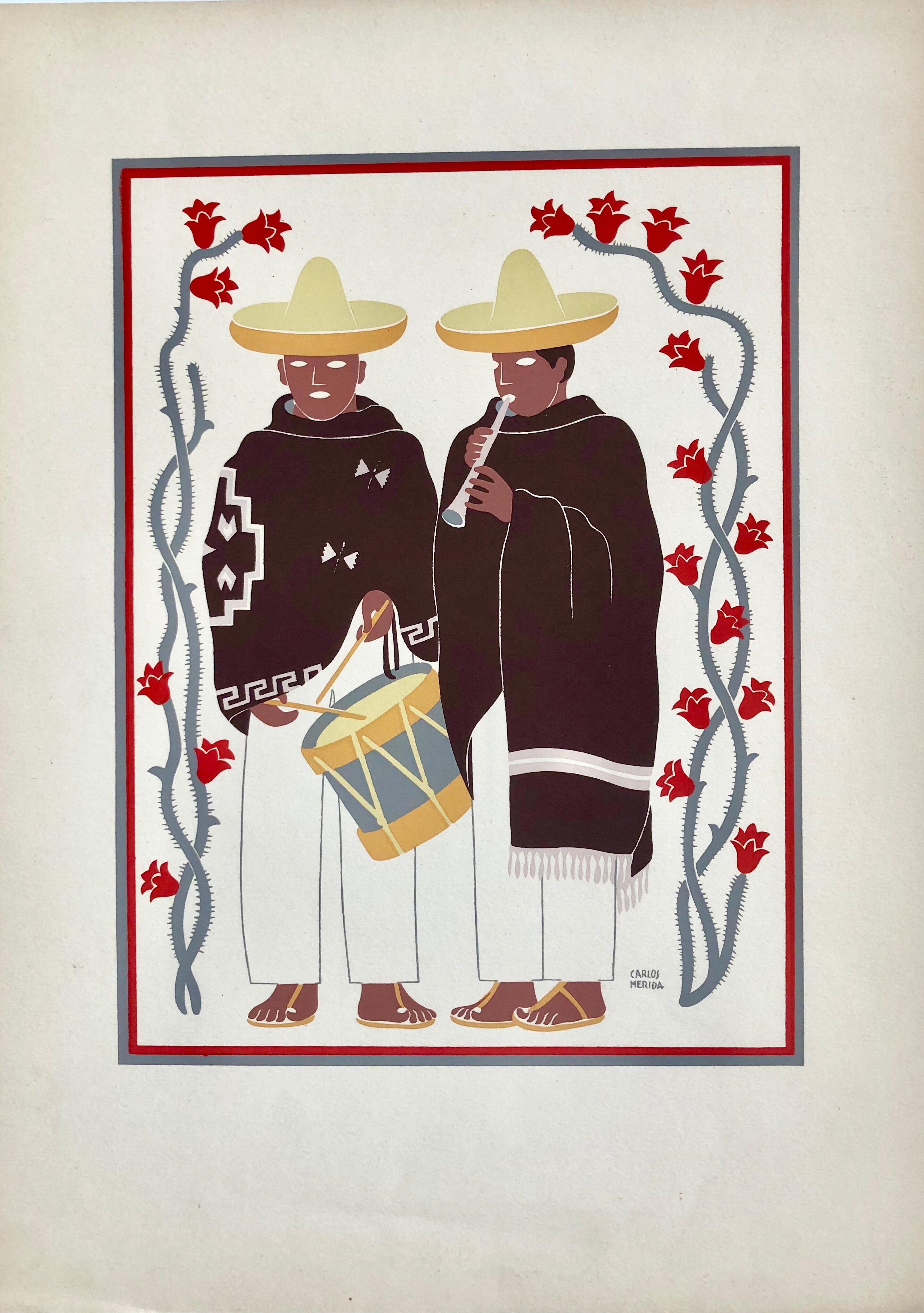 1945 Serigrafía Modernista Mexicana Serigrafía Vestido Regional de Arte Popular México
