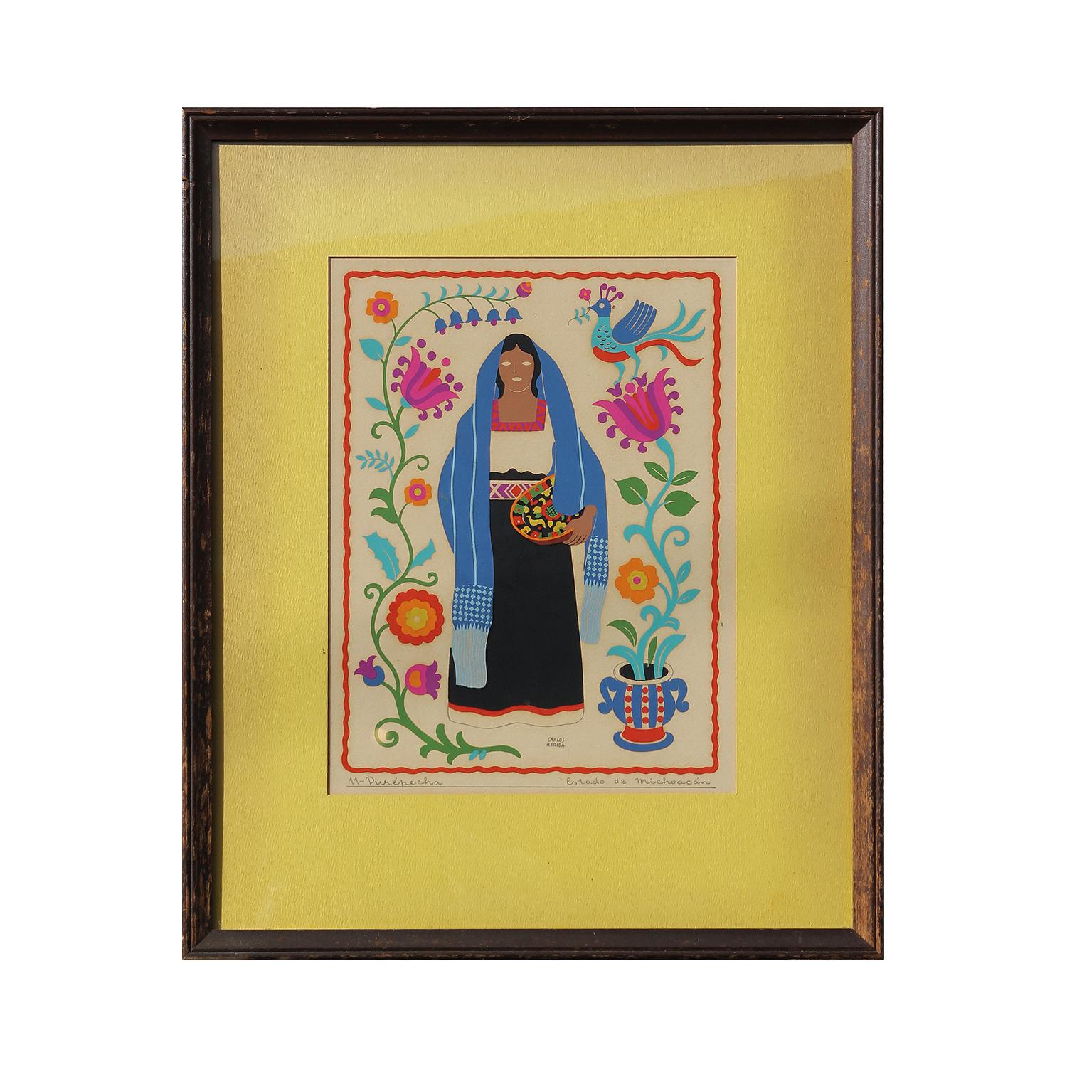 Plate 11: a Purépecha (or Tarascan) Woman from the State of Michoacán Silkscreen - Print by Carlos Mérida