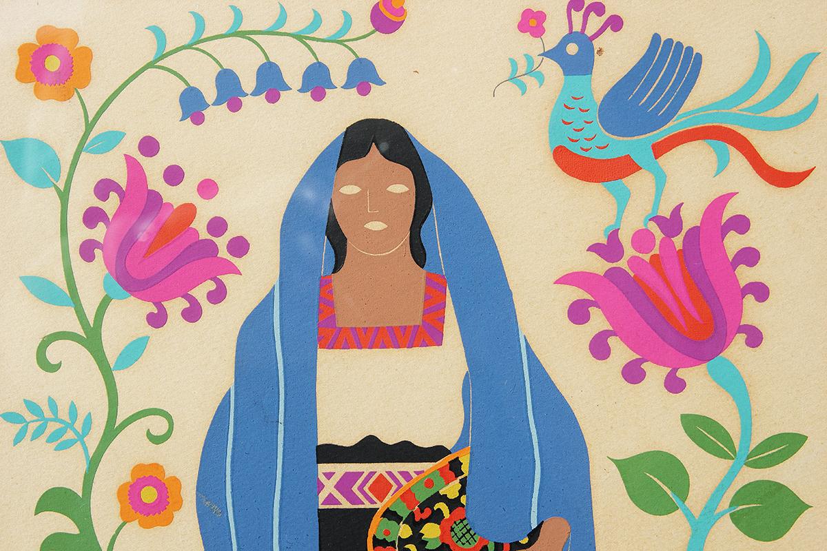 Plate 11: a Purépecha (or Tarascan) Woman from the State of Michoacán Silkscreen - Beige Abstract Print by Carlos Mérida