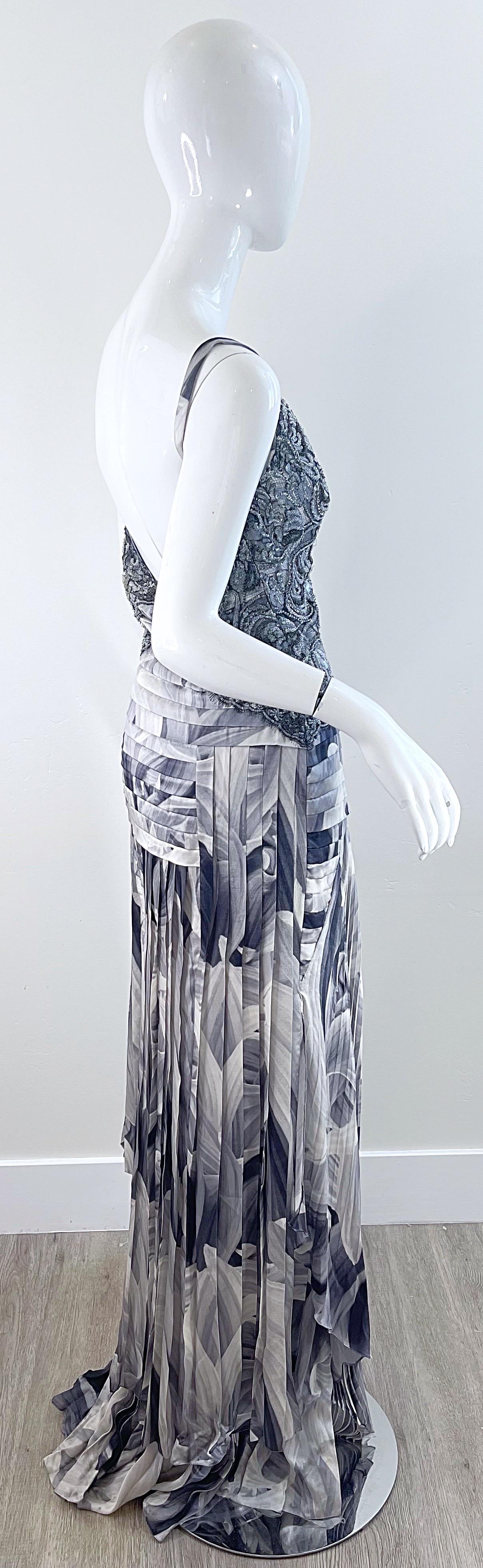 Carlos Miele Spring 2009 Size 42 / 8 Silk Lace Beaded Abstract Flower Print Gown For Sale 10