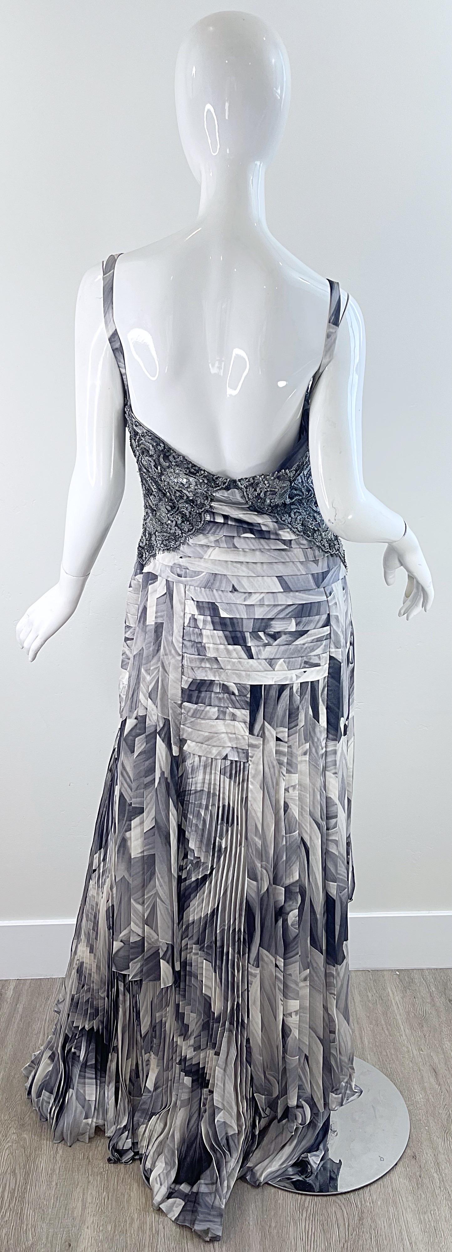 Carlos Miele Spring 2009 Size 42 / 8 Silk Lace Beaded Abstract Flower Print Gown For Sale 12