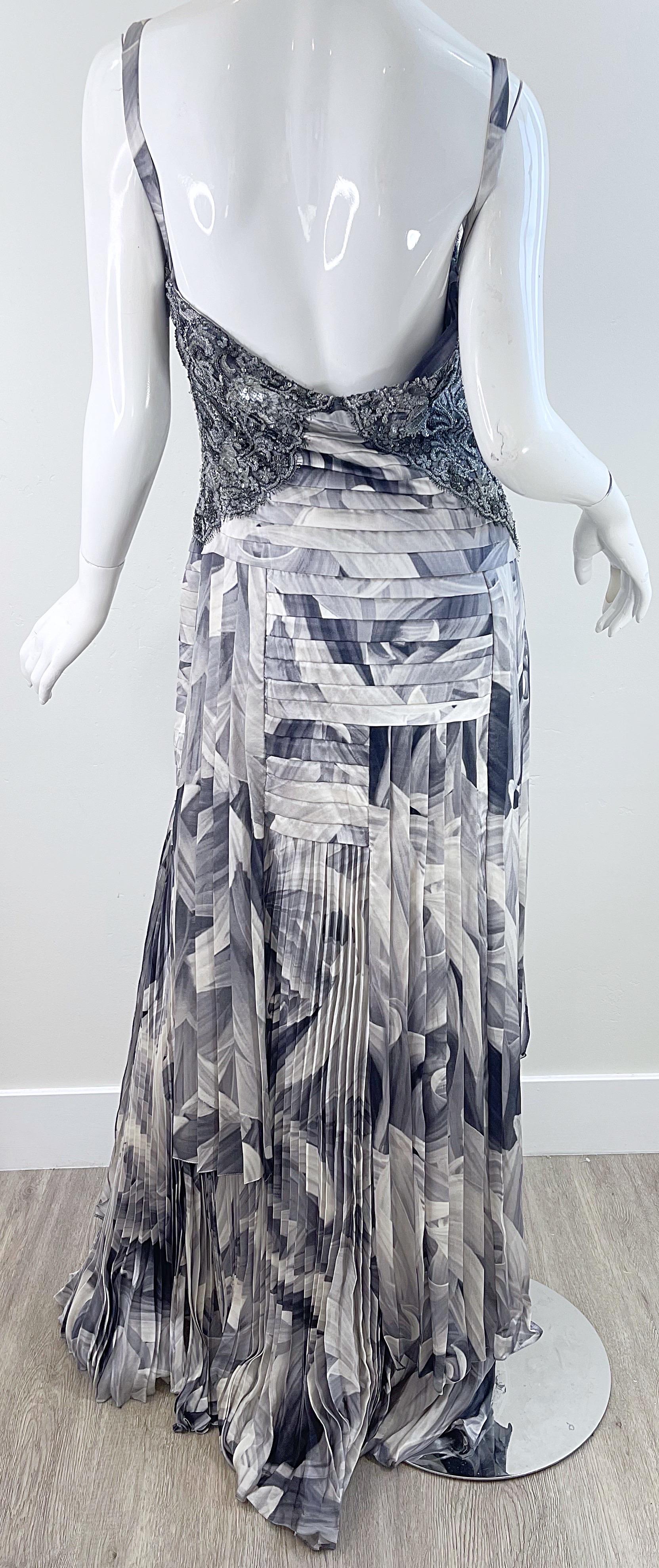 Women's Carlos Miele Spring 2009 Size 42 / 8 Silk Lace Beaded Abstract Flower Print Gown For Sale
