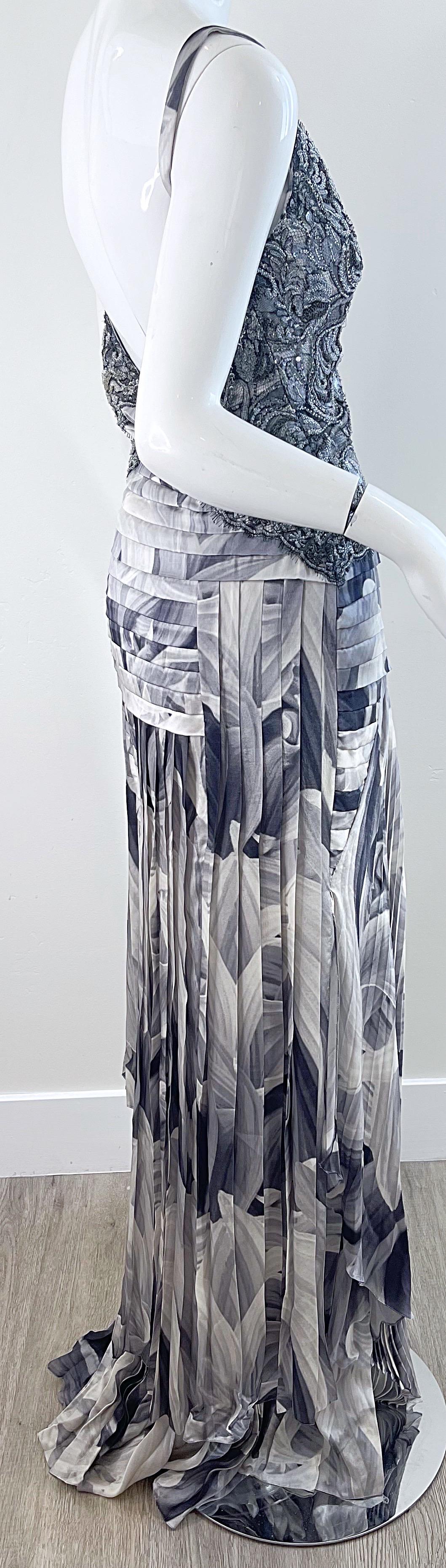 Carlos Miele Spring 2009 Size 42 / 8 Silk Lace Beaded Abstract Flower Print Gown For Sale 5