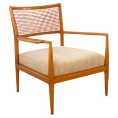Carlos Milan MF5 Chair in Solid Wood, Cane, and Mohair Velvet, Brazil, c. 1950