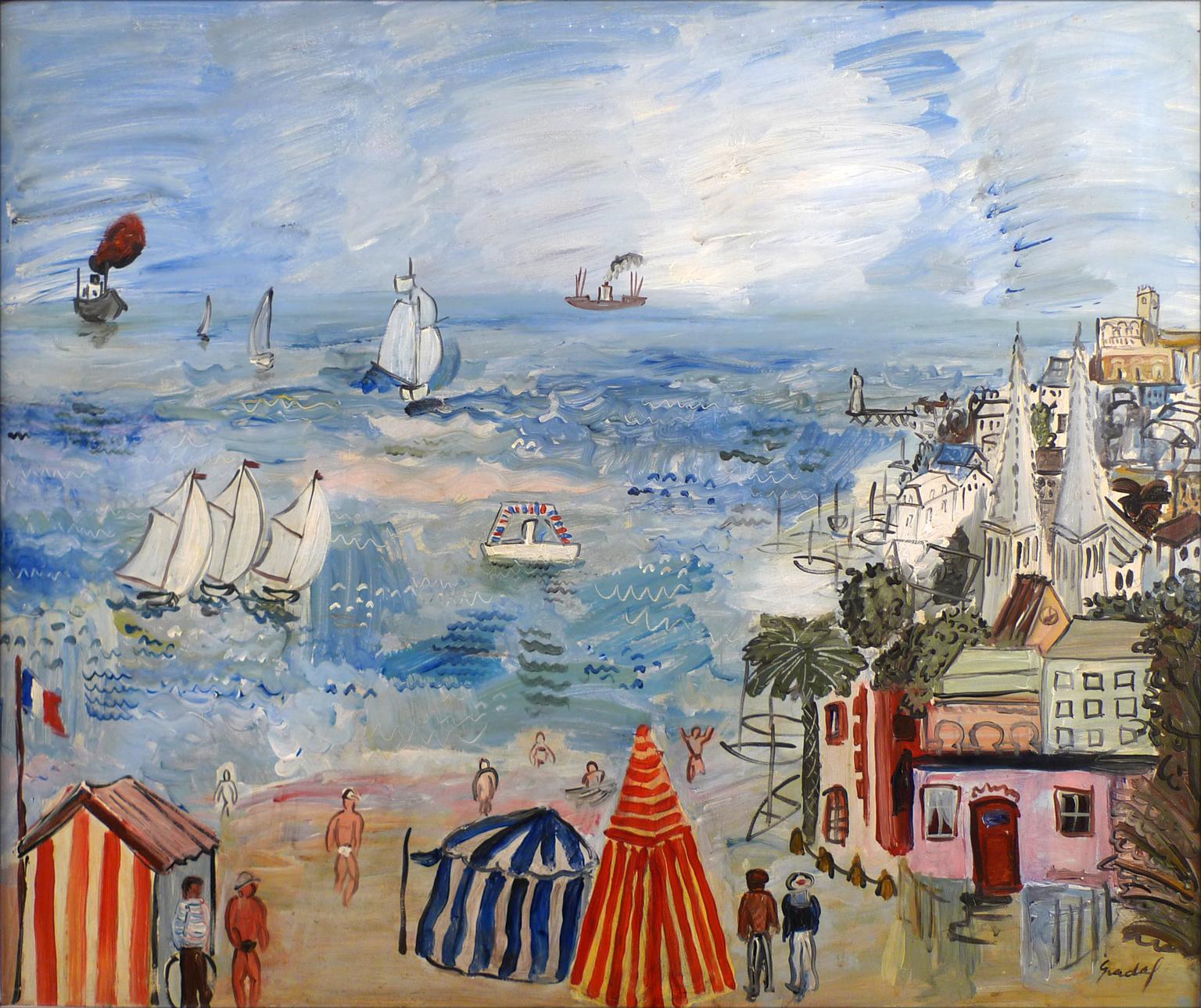 CARLOS NADAL
Español, 1917 - 1998
PLAYA CON CIUDAD COSTERA
firmado 