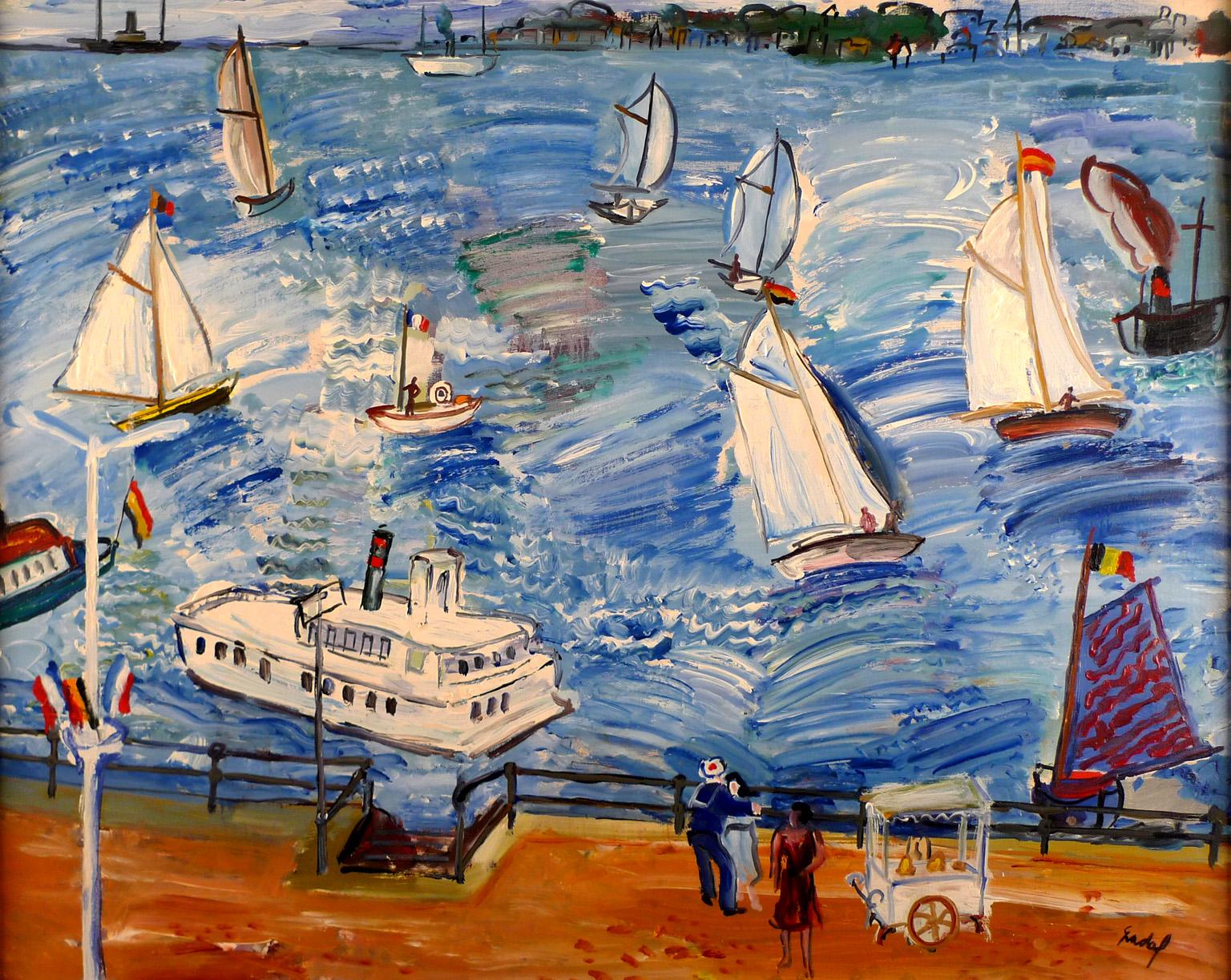 "Fête Nautique", 20th Century oil on canvas by Spanish artist Carlos Nadal