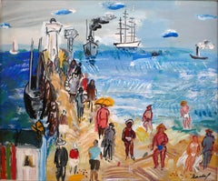 "La Plage", 20th Century Mixed Media on Canvas by Spanish Artist Carlos Nadal
