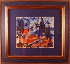 "Pueblo de Normandia", acrylique sur papier du 20e siècle de l'artiste Carlos Nadal 