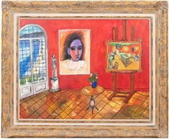 Salon Rojo by Carlos Nadal - Figurative painting, oil on canvas, Modern art