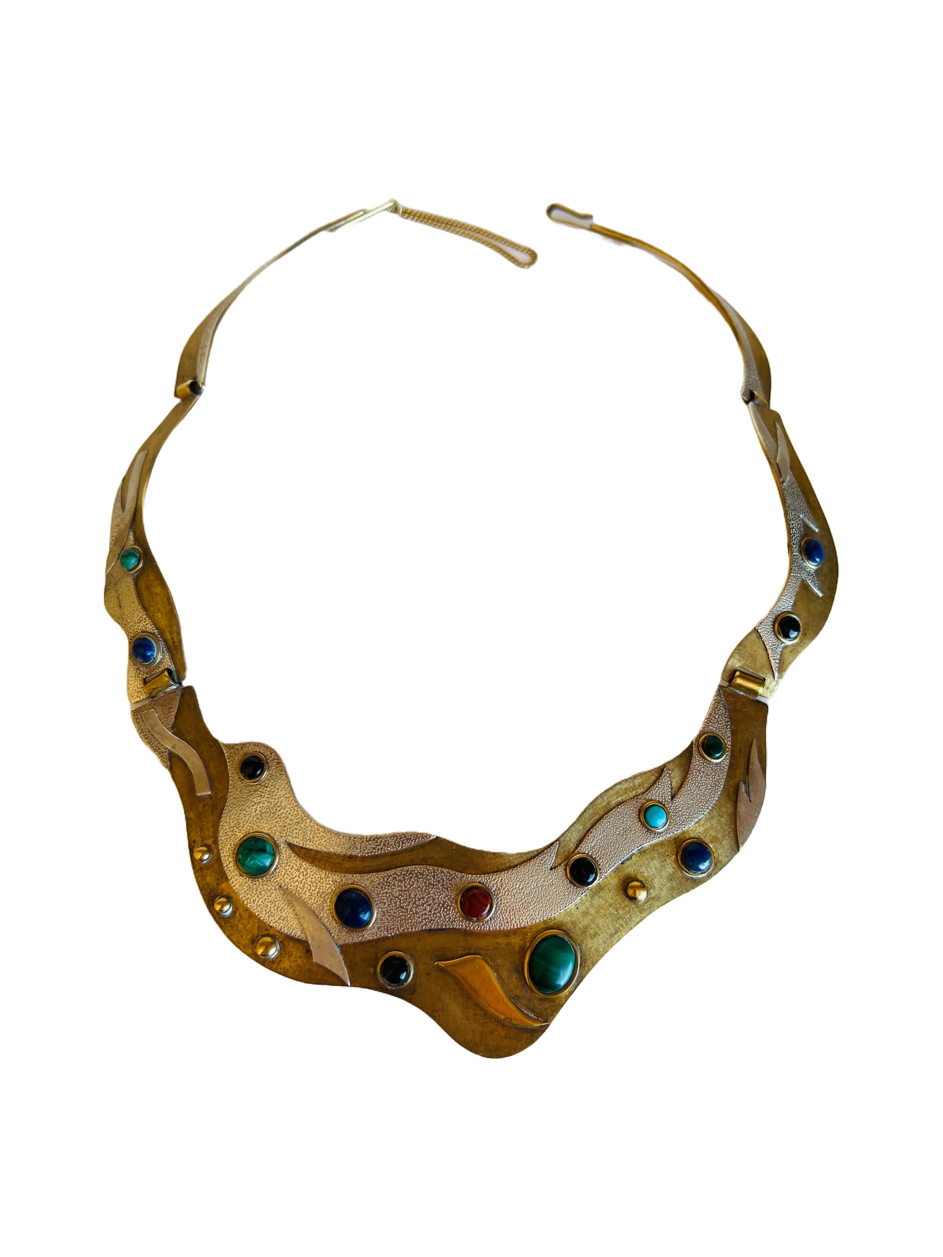 Carlos Navarro Mordernist Egyptian Revival Gemstone Cabochon Collar Necklace In Good Condition In Sausalito, CA