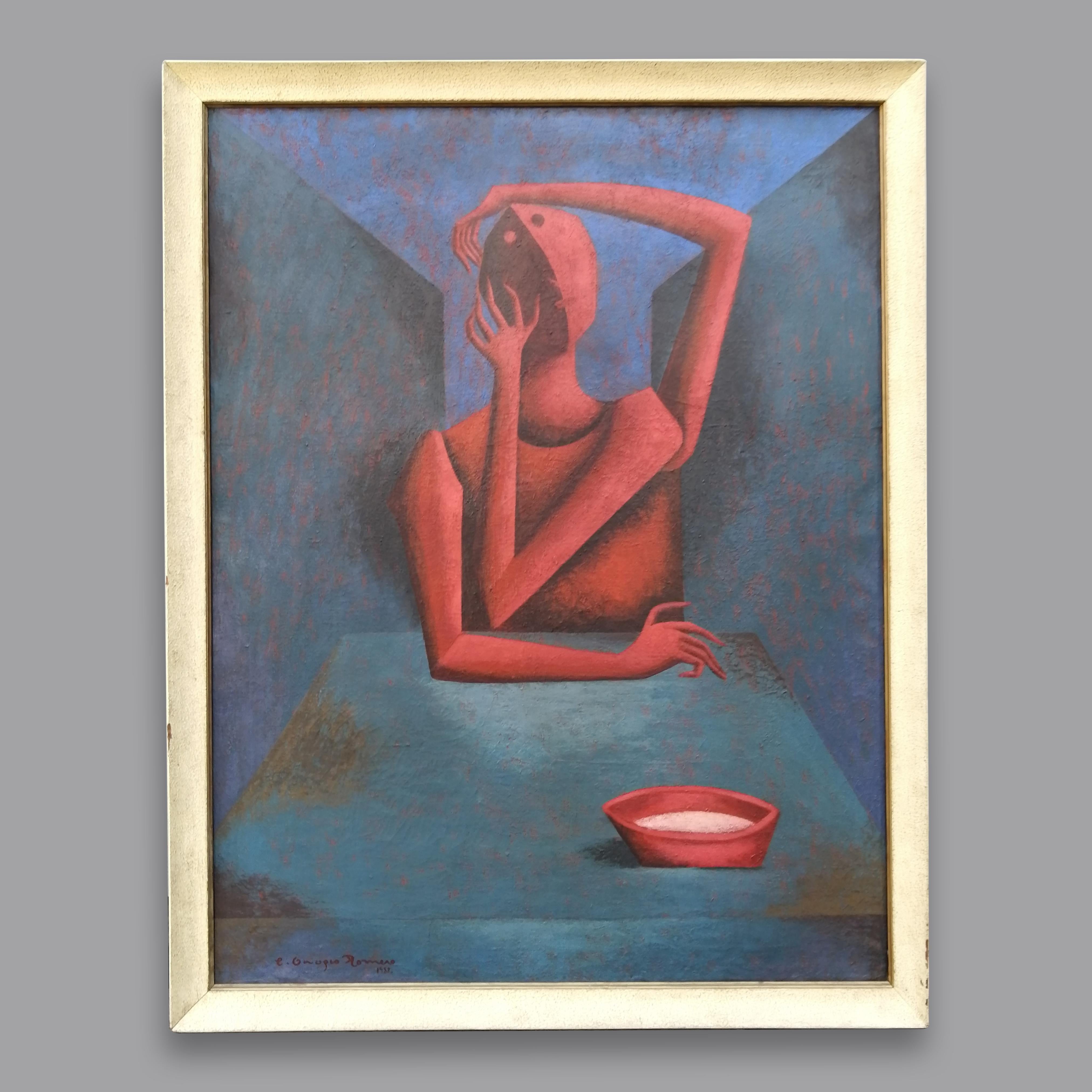 Un olio su tela del 1958 dell'artista messicano Carlos Orozco Romero che raffigura una figura umana rossa a tre braccia. Il dipinto è firmato e datato in basso a destra. È incorniciato all'interno del suo apparecchio originale.

Dimensioni della