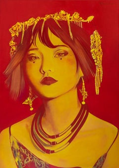Untitled Oil on cavas work by Carlos Prieto Woman Portrait