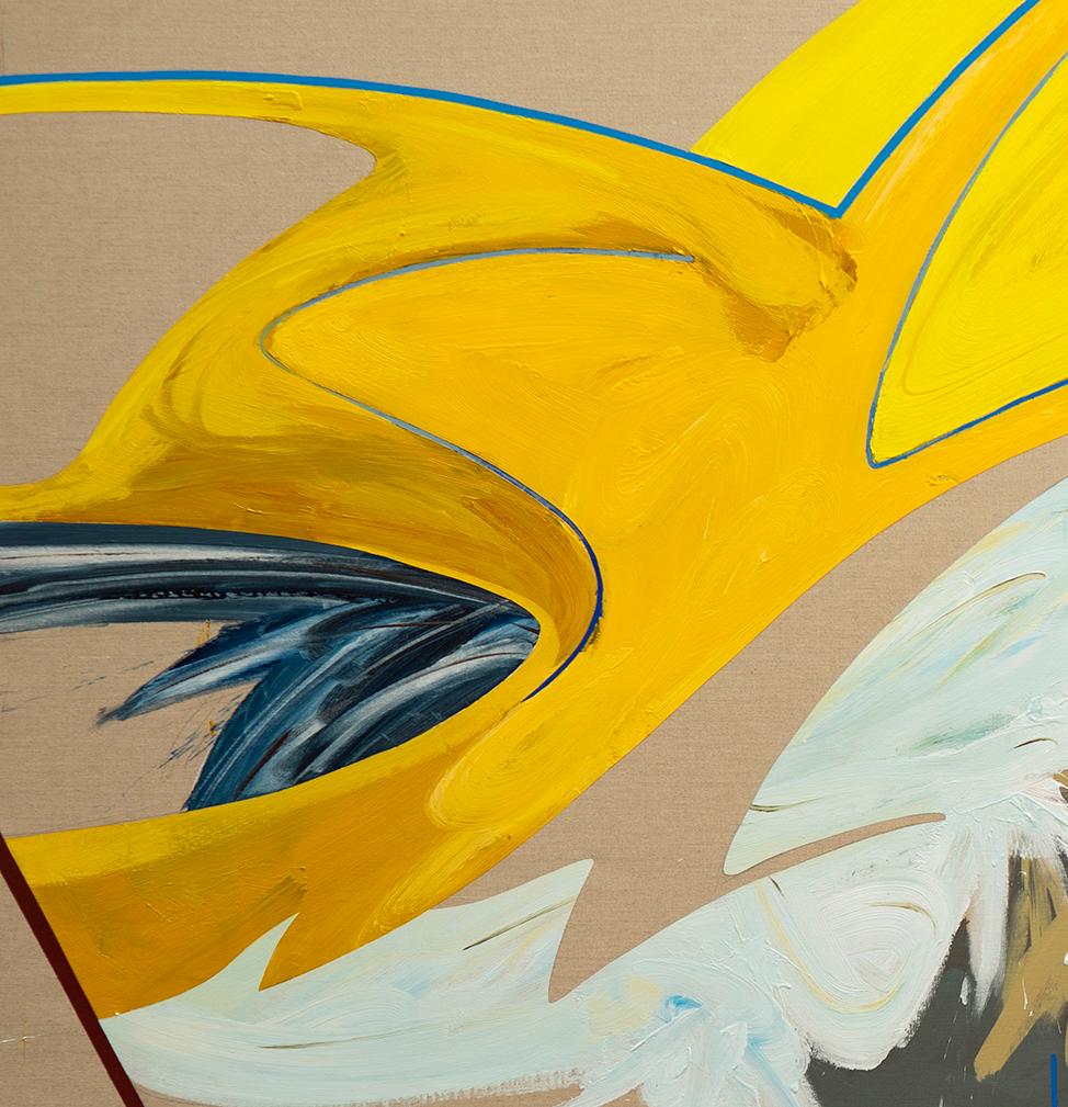 Senza titolo 10, gestuale, giallo, viola, neutri, azione - Abstract Painting Marrone di Carlos Puyol