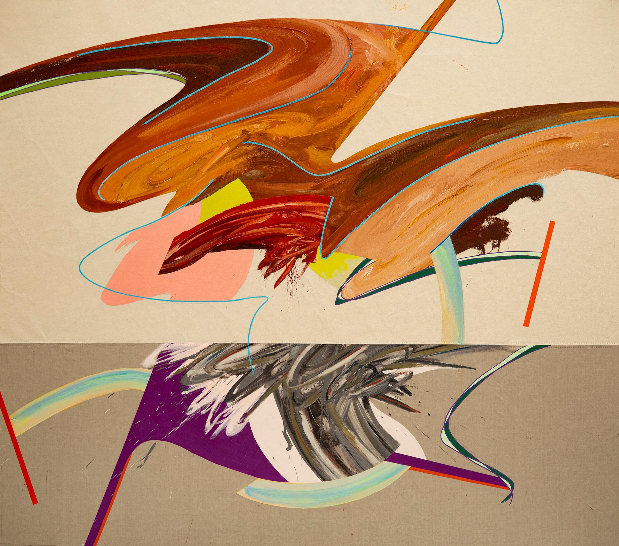 Carlos Puyol Abstract Painting – Ohne Titel 11, gestisch, Nuancen, warme Töne, Violett, Blau