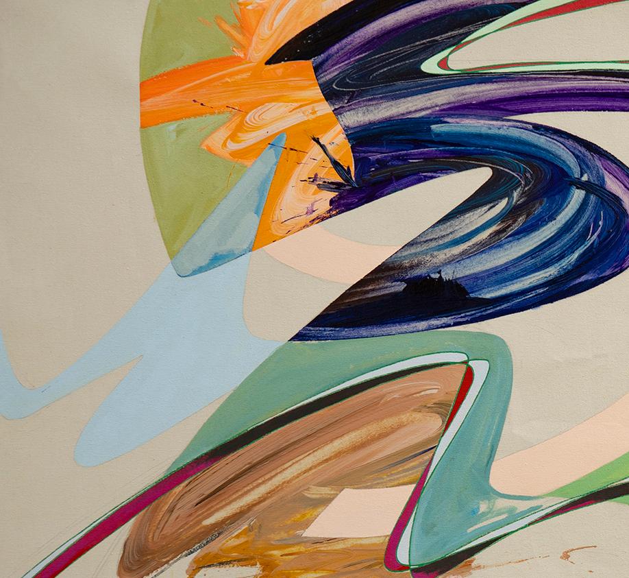 Ohne Titel 14, gestisch, helle Farben, neutrale Farben, braun, blau, orange  – Painting von Carlos Puyol