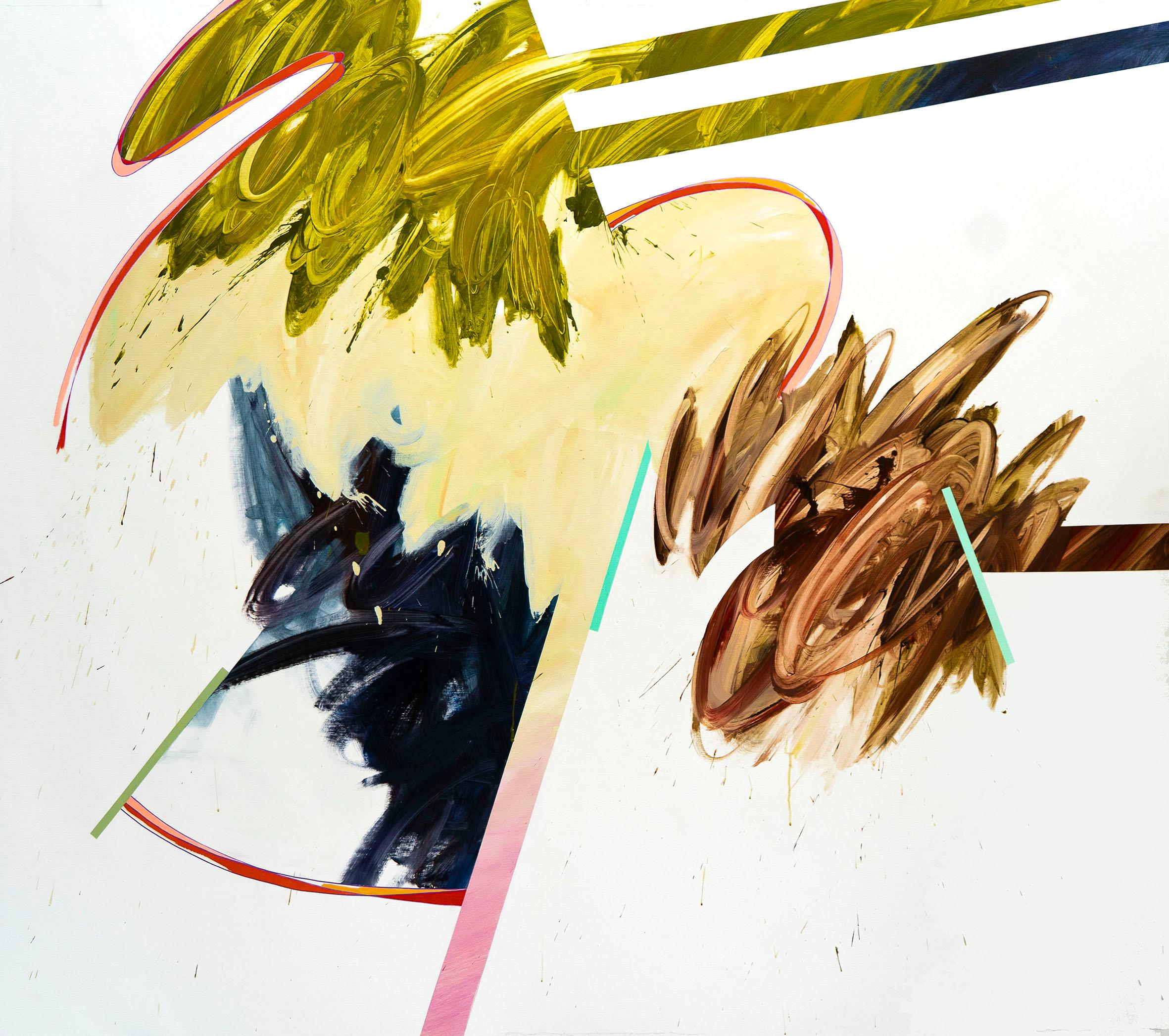 Carlos Puyol Abstract Painting – Abstraktes Acrylgemälde ohne Titel 16, auf Leinen, gelb, schwarz und weiß