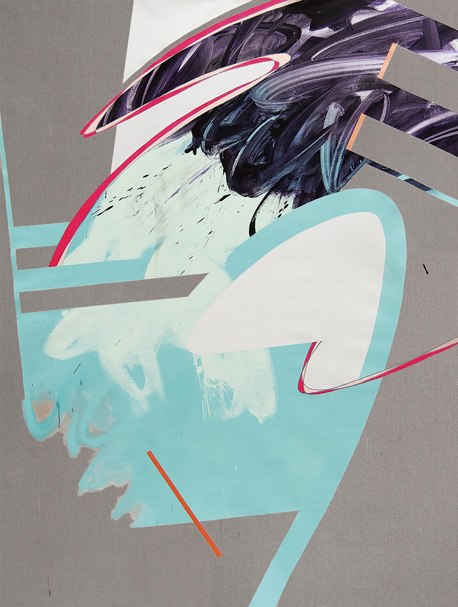 Carlos Puyol Abstract Painting – Ohne Titel 34, abstraktes Acrylgemälde auf Leinwand, blau, rot und lila