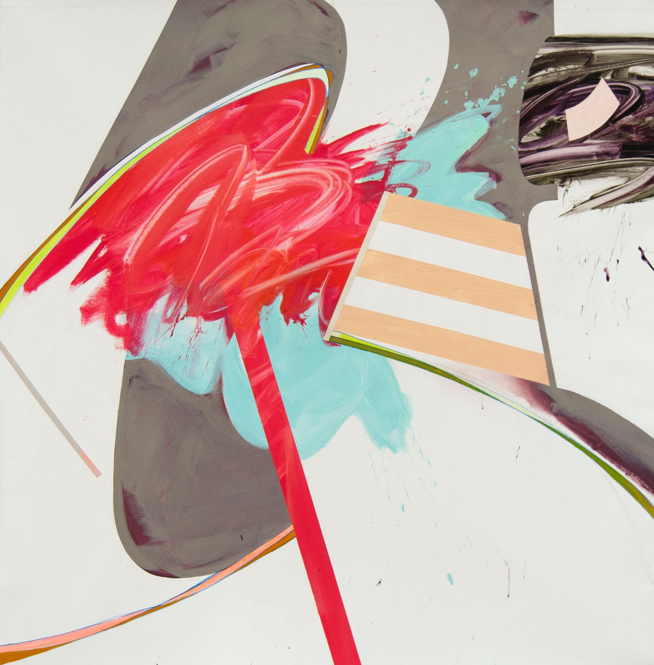 Carlos Puyol Abstract Painting – 35, abstraktes Acryl auf Leinwand, rot, blau und weiß, ohne Titel