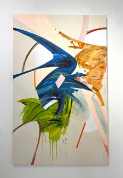 Sans titre 51 (acrylique abstraite sur toile, colorée, brillante, bleue, gestuelle)