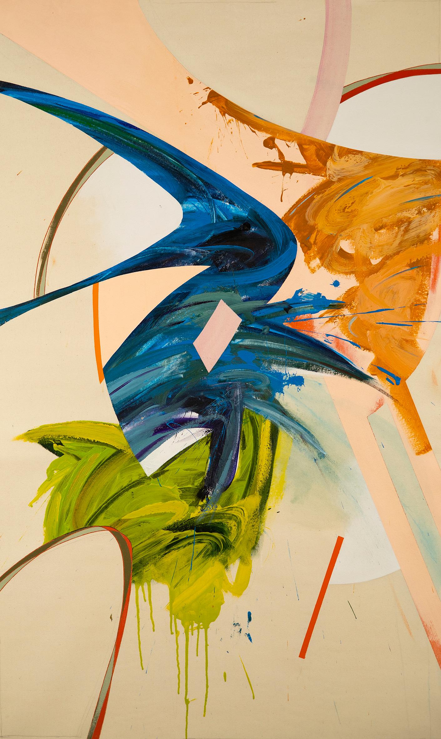 Abstract Painting di Carlos Puyol - Senza titolo 51 (acrilico astratto su tela, colorato, brillante, blu, gestuale)