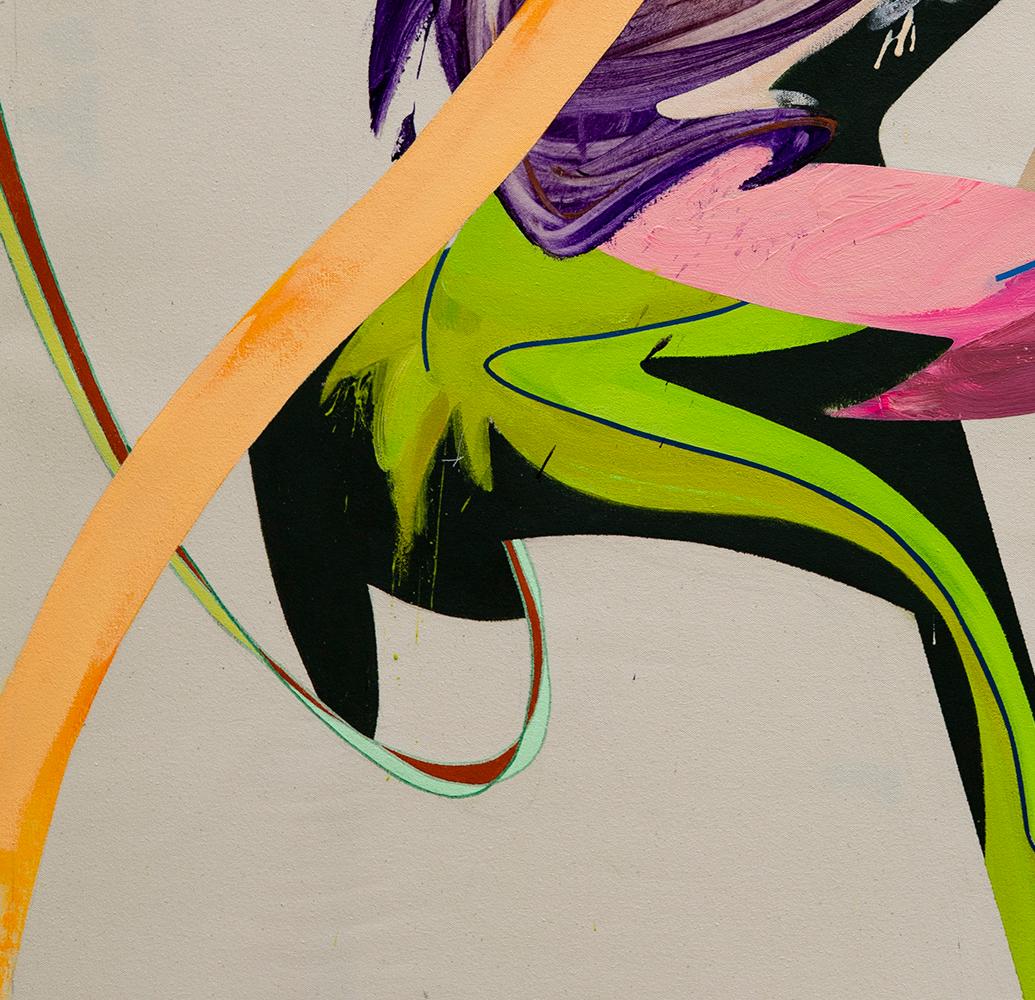 Untitled 7, gestural, purple, pink, green, action  - Painting by Carlos Puyol