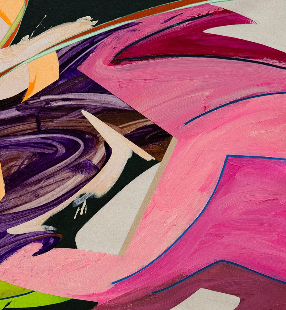 Untitled 7, gestural, purple, pink, green, action  - Abstract Painting by Carlos Puyol