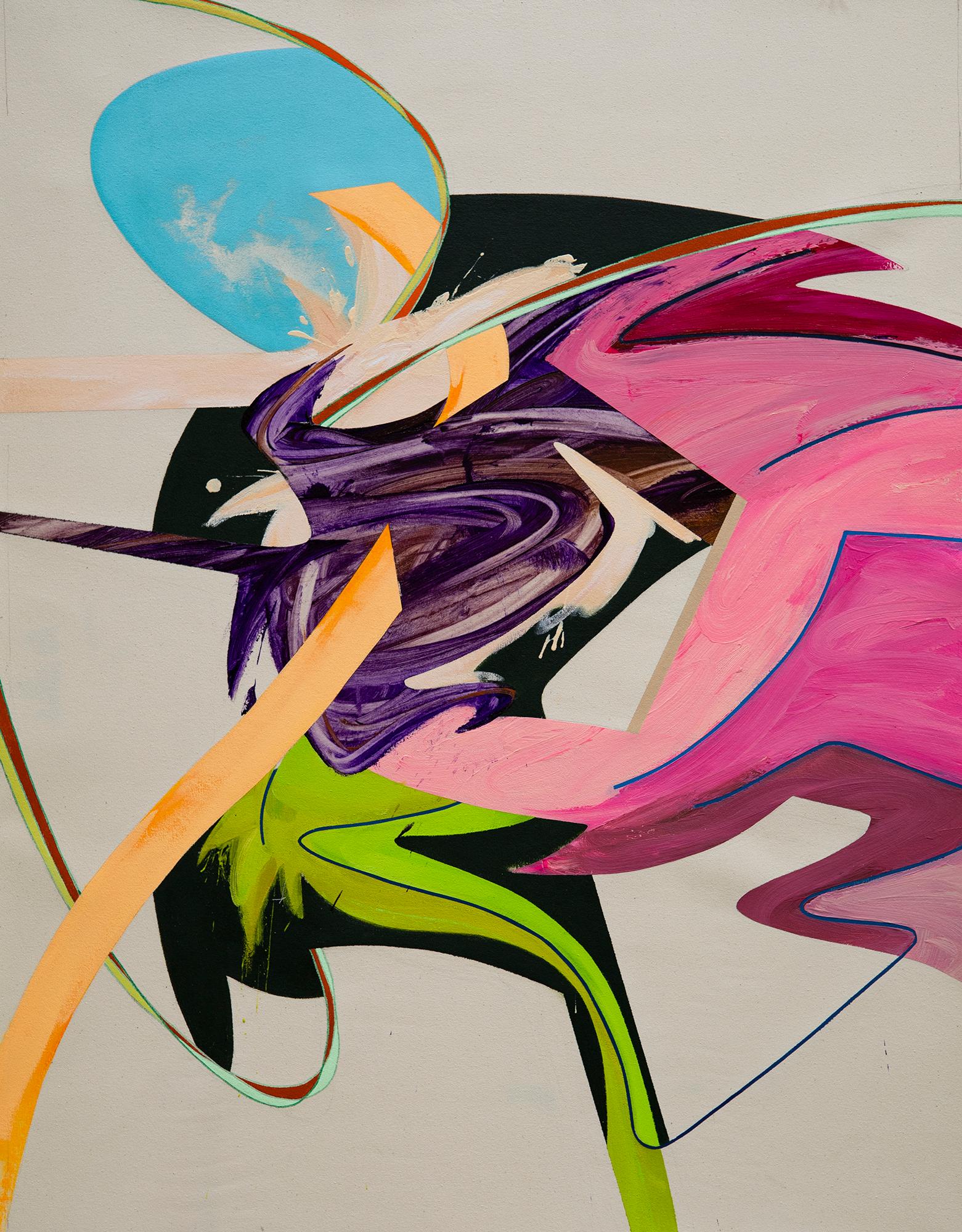 Carlos Puyol Abstract Painting – Ohne Titel 7, gestisch, lila, rosa, grün, action 
