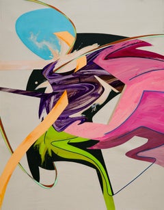 Untitled 7, gestural, purple, pink, green, action 