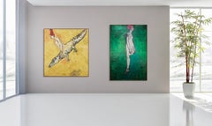 Large Green Figurative Painting by Cuban Artist Carlos Quintana