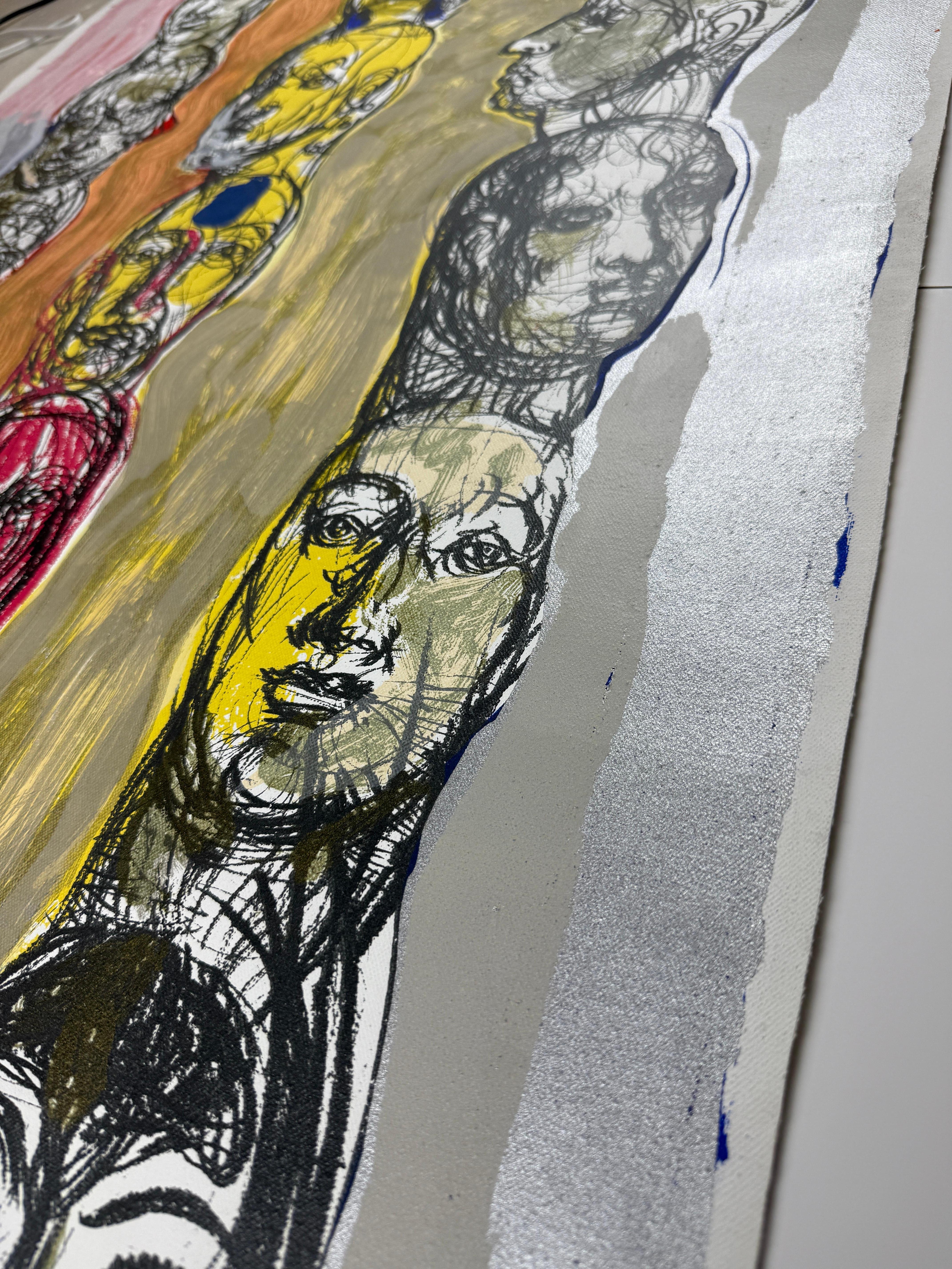 cubano 2001 serigrafía original firmada sobre lienzo 40x29in impresión artística colores silver en venta 4