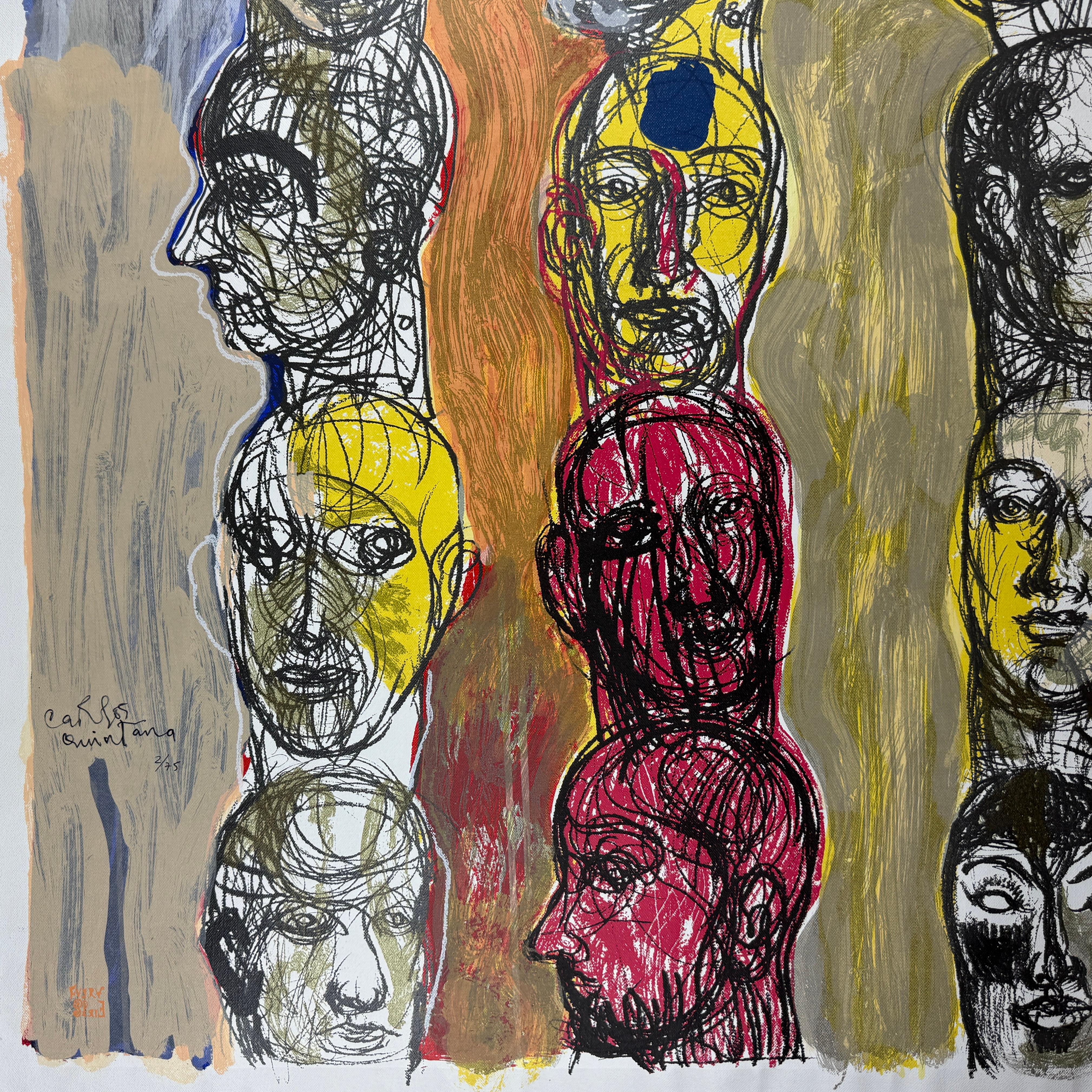 cubano 2001 serigrafía original firmada sobre lienzo 40x29in impresión artística colores silver en venta 2