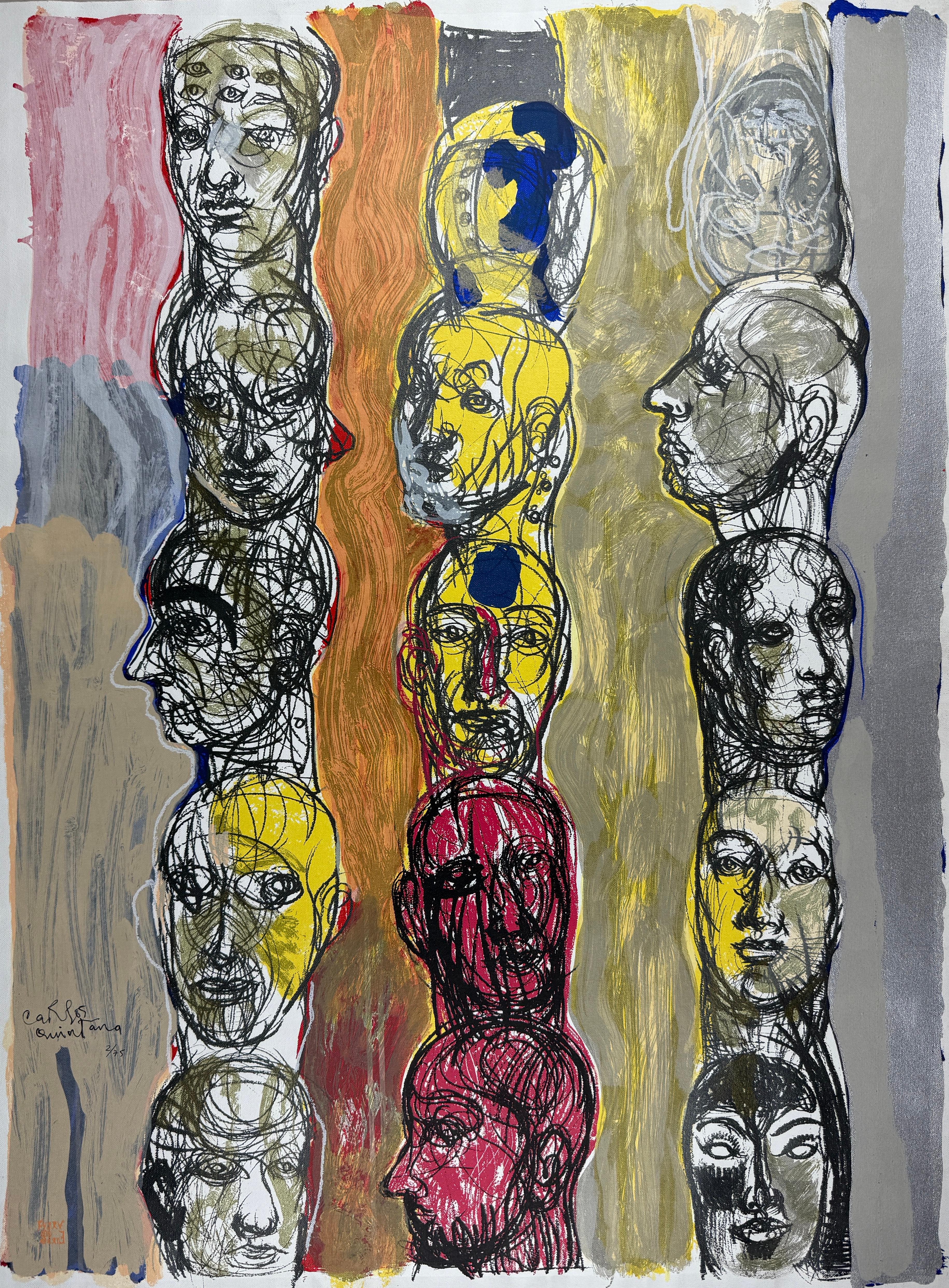 cubano 2001 serigrafía original firmada sobre lienzo 40x29in impresión artística colores silver - Print Contemporáneo de Carlos Quintana