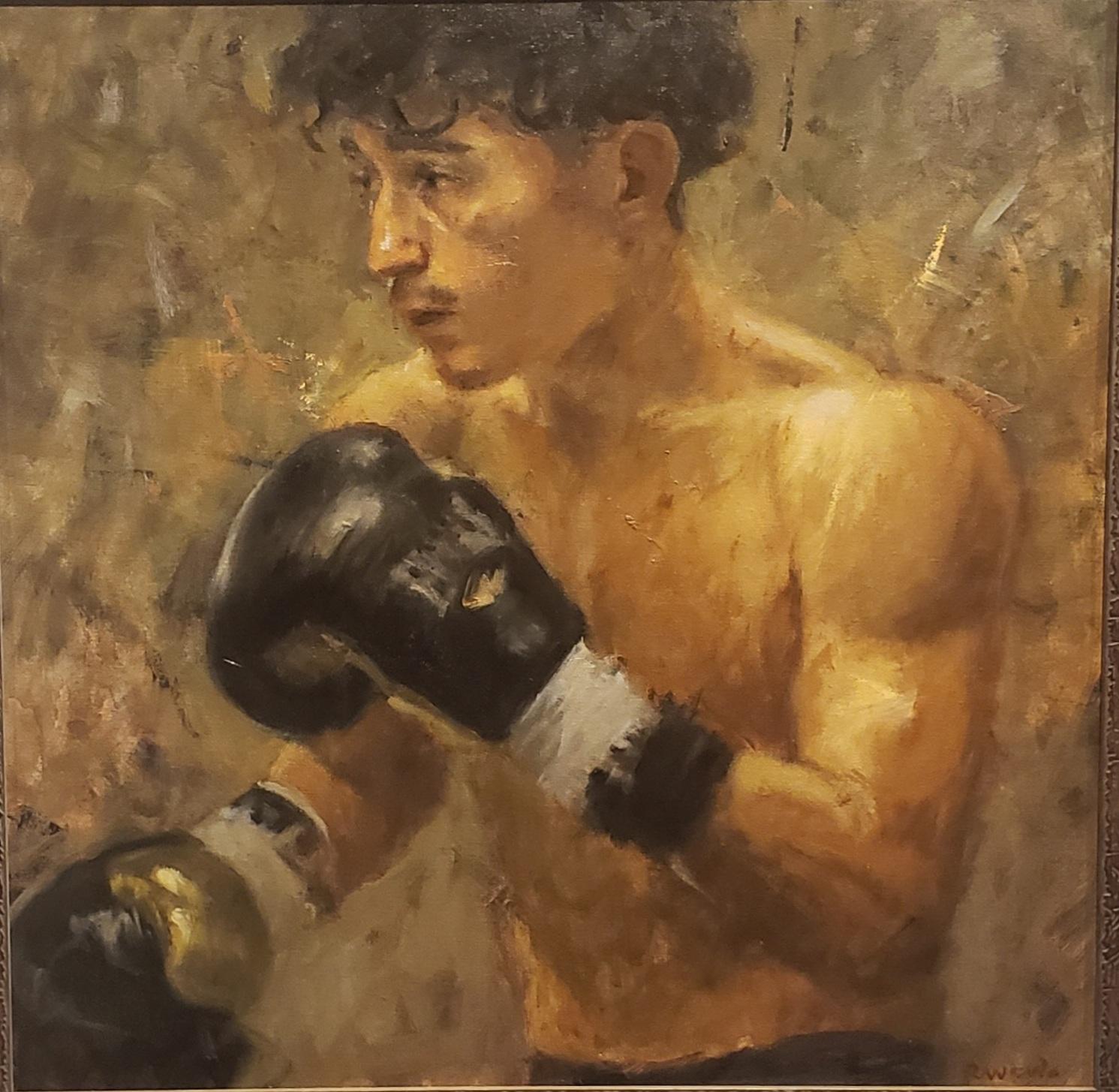 Guardando a Parigi, Olimpiadi 2024, Artista emergente, Boxe, Steven Navarro - Painting di Carlos Rancano