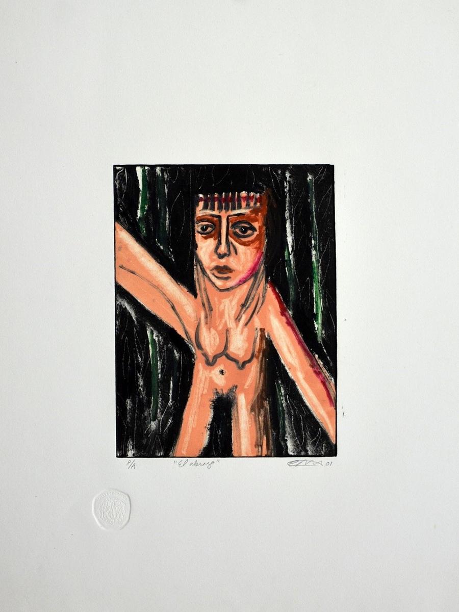 Figurative Print de Carlos René Aguilera - Monotipo de impresión artística original de edición limitada firmado en Cuba 26x19,7 pulg.