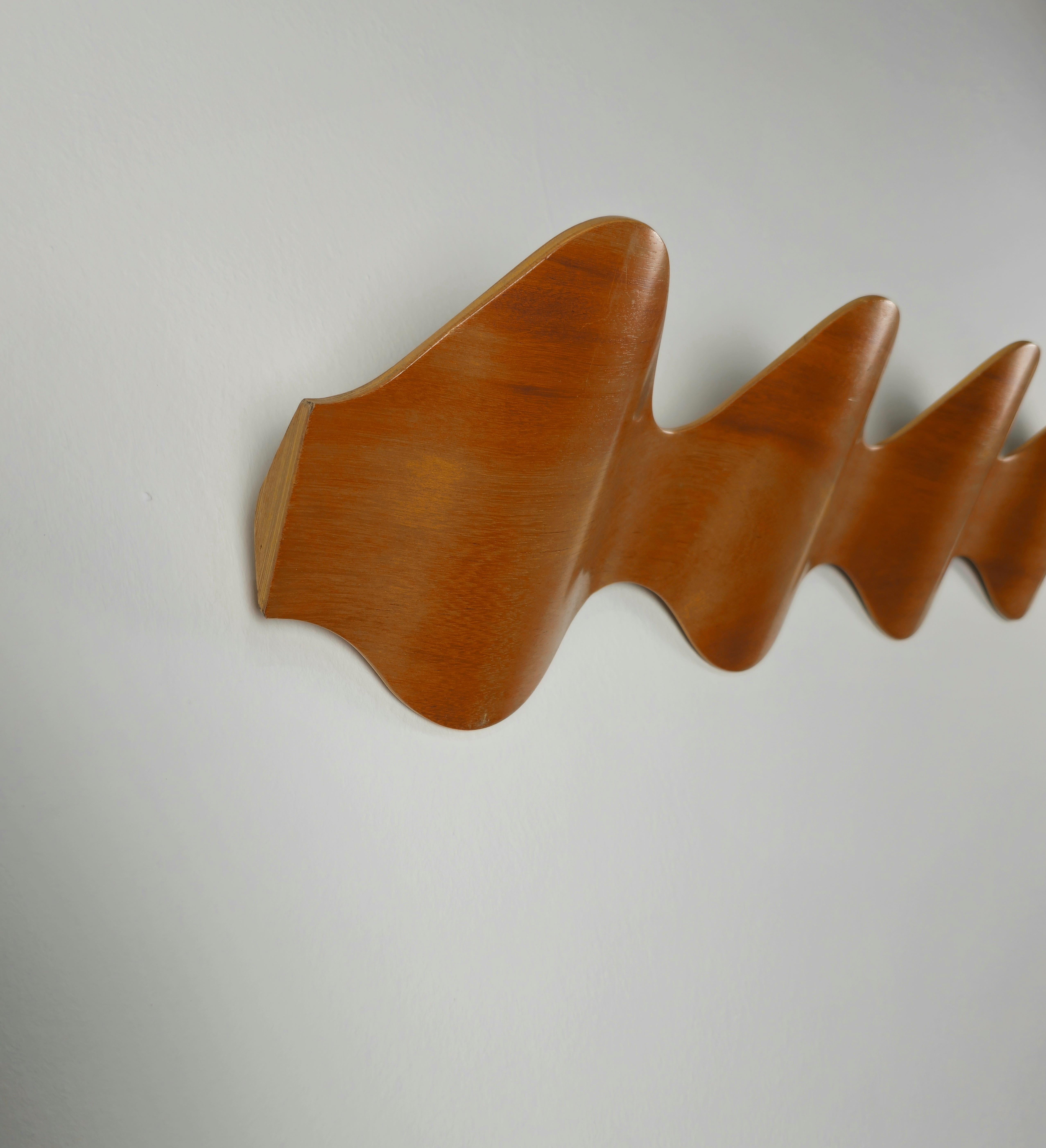 Carlos Riart Spain 1990s Mid-Century Modern Wooden Wall Coat Rack Ona For Sale 2