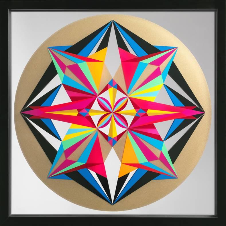Untitled, Siebdruck auf Spiegel von Carlos Rolon (abstraktes geometrisches Muster)