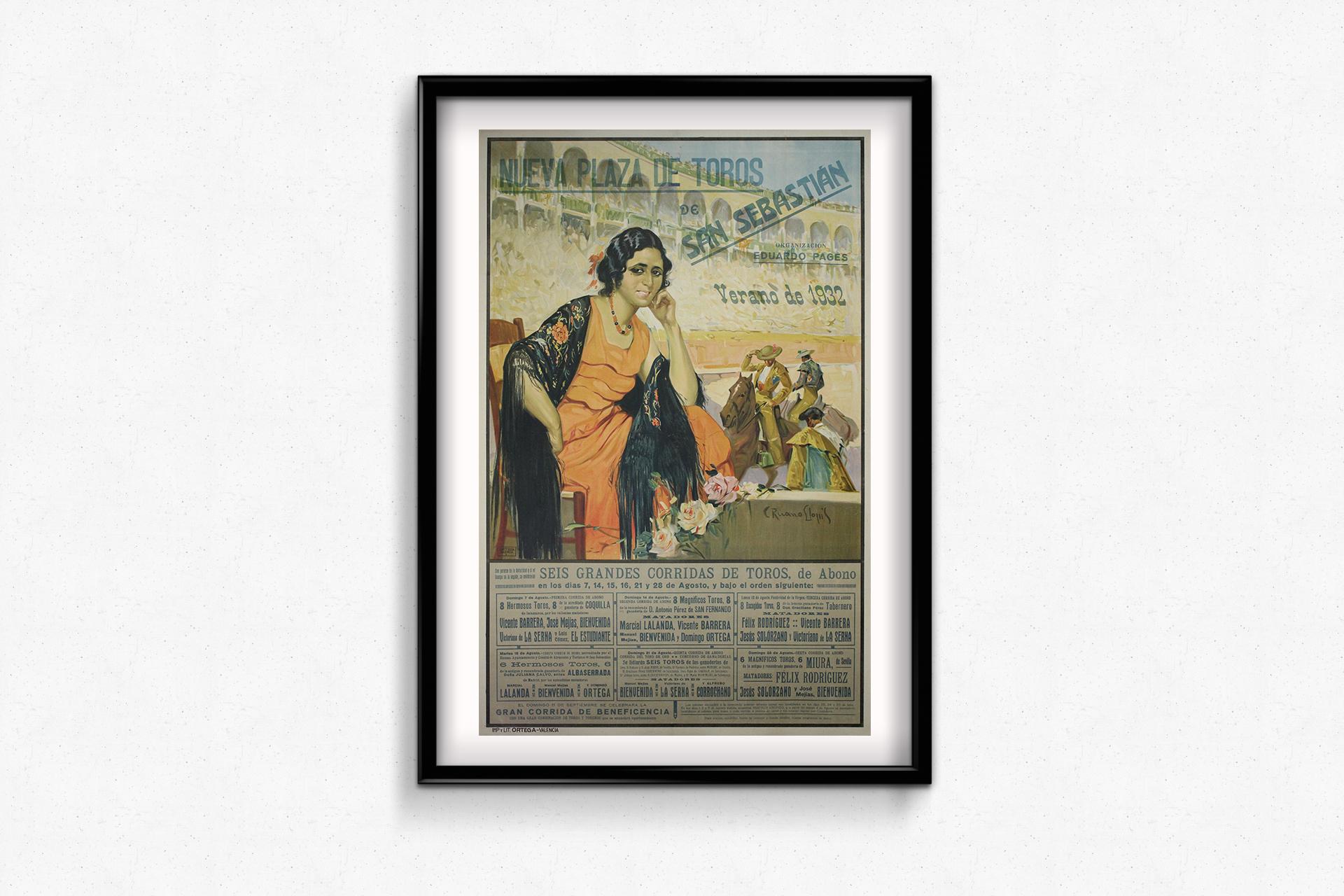 1932 original bullfighting poster by Ruano Llopis - San Sebastian For Sale 2