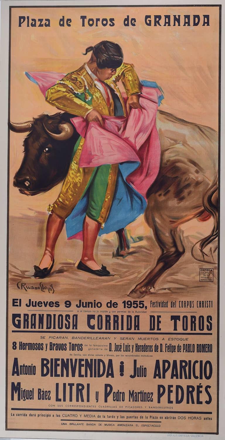 Print di Carlos Ruano Llopis - Poster della corrida - Granada, 9 giugno 1947