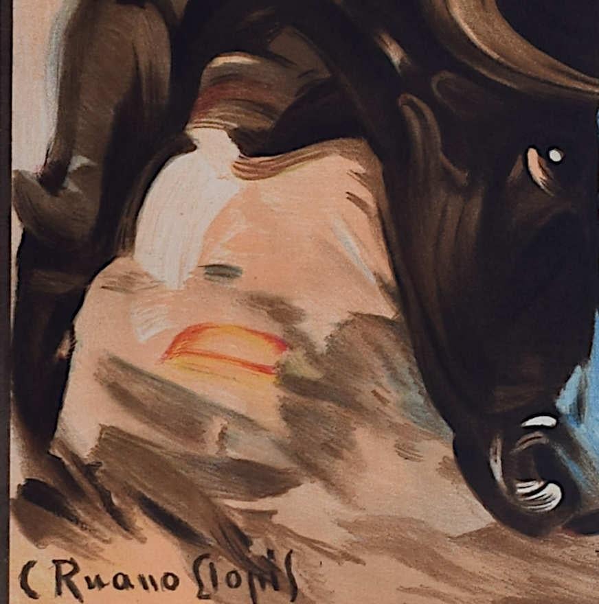 Bullfighting Poster with Luis Miguel Dominguin - Granada, 14 June 1947 - Brown Print by Carlos Ruano Llopis