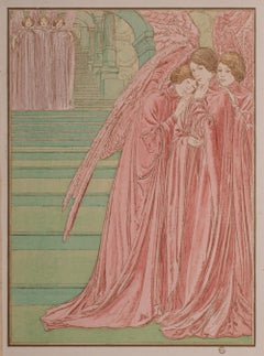Antique "Angels" Illustration for Hésperus, Art Nouveau Lithograph by Carlos Schwabe